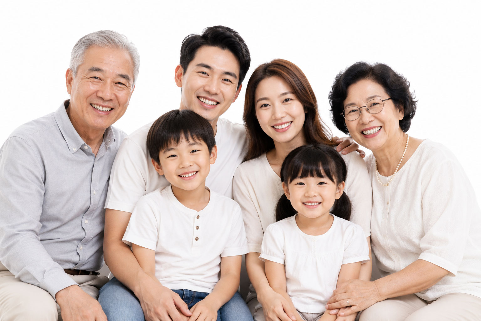 Three generations of a family seated together